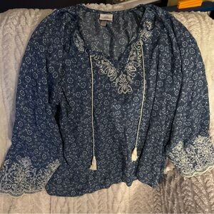 Knox Rose Blue and White Boho Blouse